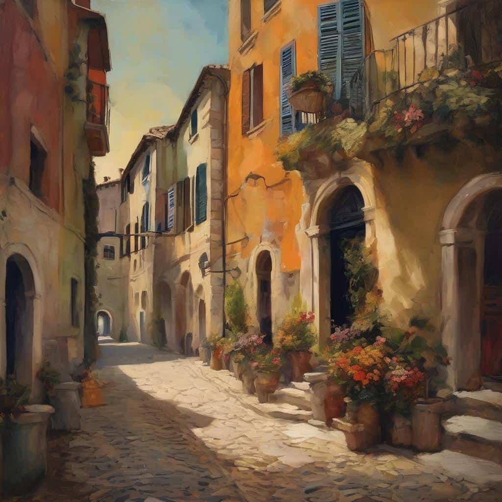 Ζωγραφική με Λάδι, τεχνική και ιστορία, όμορφα τοπία σε παλιά ευρωπαϊκά χωριά.